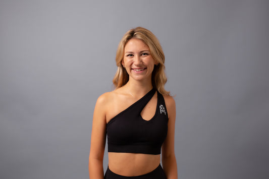 One Sholder Crop Top Black