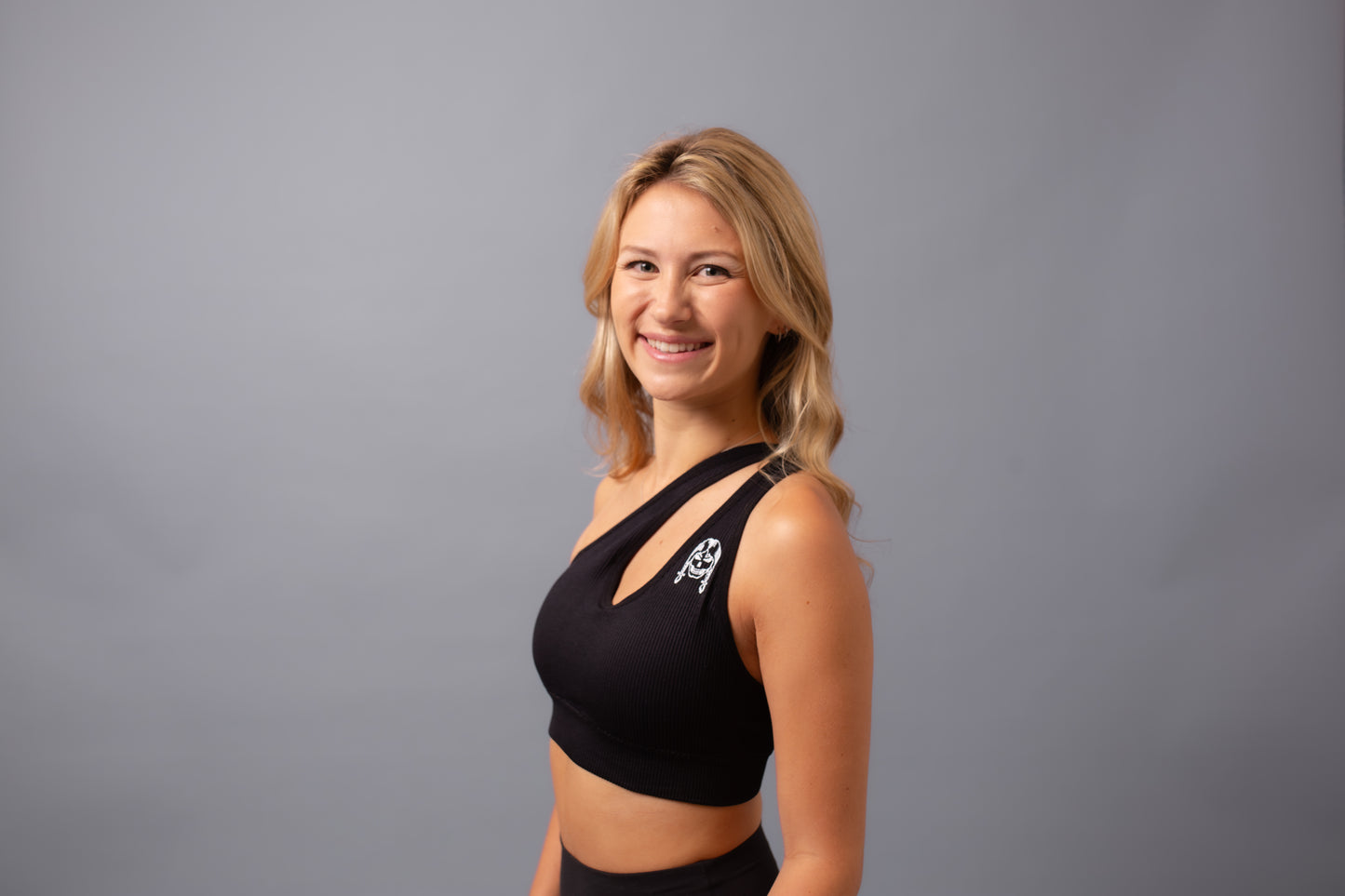 One Sholder Crop Top Black